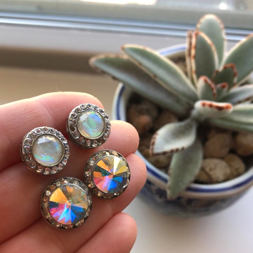 opal and diamond post earrings